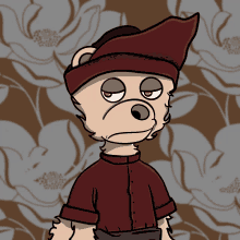 a cartoon bear wearing a red hat and a red shirt