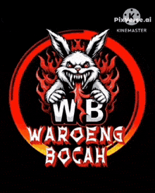 a logo for waroeng bocah with a rabbit in a red circle .