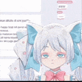 a cartoon girl with white hair and blue eyes