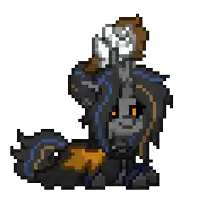 a pixel art drawing of a horse with a brush on its head