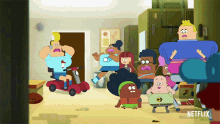 a group of cartoon characters are in a room with a netflix logo on the bottom right
