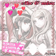 a picture of two anime girls with the words " my heart belongs to you " on the bottom