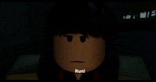 a cartoon character says run in a dark scene