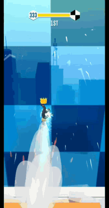 a video game with a penguin wearing a crown and the number 333 on the screen