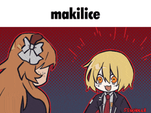a cartoon drawing of makilice and a boy