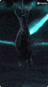 a blue background with a light coming out of it that says capcut