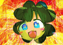 a colorful drawing of a girl with blue eyes and green hair