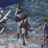 a pixel art drawing of a woman holding a gun