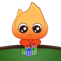 a cartoon of a fire holding a pile of poker chips
