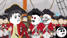 a group of cartoon characters are standing in a line with one saying full sail