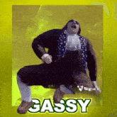 a picture of a man with the word gassy on the bottom right