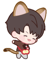 a cartoon of a boy with cat ears and a red bag