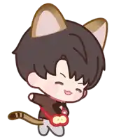 a cartoon of a boy with cat ears and a red bag