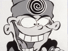 a cartoon character with a swirl on his hat