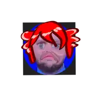 a man with a beard and red hair is in a blue circle