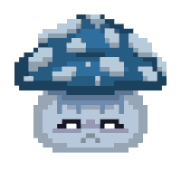 a pixel art of a mushroom with a sad look on its face