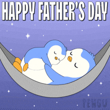 two penguins in a hammock with the words happy father 's day