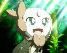 a cartoon character with a crescent moon on her head is smiling