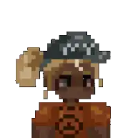 a pixel art of a girl wearing a hat and a shirt that says ' i 'm a girl ' on it