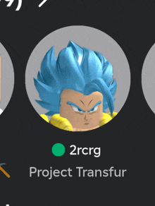 a picture of a person with blue hair and a green circle that says 2rcrg project transfur