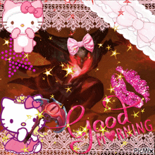 a picture of a hello kitty says good morning on it