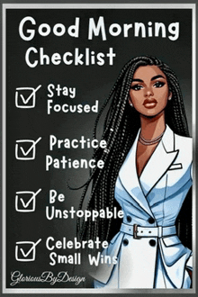 a poster with a woman and the words good morning checklist on it