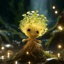 a stuffed tree with roots and leaves growing out of it