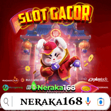 an advertisement for slot gacor shows a rabbit in a red jacket
