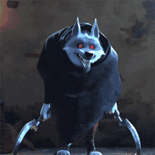 a cartoon character with red eyes is wearing a hoodie