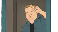 a cartoon of a man making a peace sign with his hand