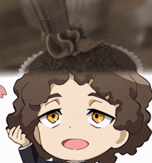 a cartoon drawing of a person with a cupcake on top of their head