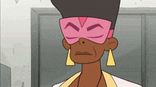 a cartoon of a woman wearing a pink mask and yellow earrings