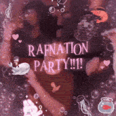 a poster for a raftation party with bubbles around it