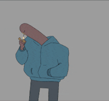 a cartoon character is smoking a cigarette and wearing a blue hoodie