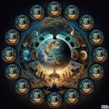 a painting of the earth with a tree in the middle and pixiz written on the bottom