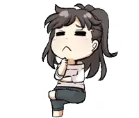 a cartoon of a girl with a ponytail sitting down with her legs crossed