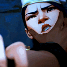 a close up of a woman 's face with a hand covering it