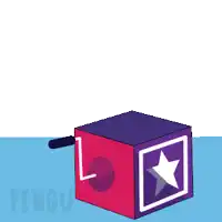 a penguin with a jester hat is in a box with the word pengu on it
