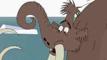 a cartoon drawing of a walrus with a beard and long tusks