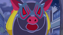 a cartoon pig wearing a mask with spikes on it