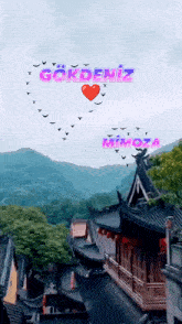 a painting of a city with the words gordeniz mimoza written on it