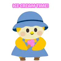 a cartoon of a bird eating an ice cream cone with the words ice cream time written below it
