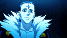 a cartoon character with a cross on his head