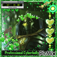 a picture of a knight with hearts around his head and the words professional cyberbully picmix at the bottom