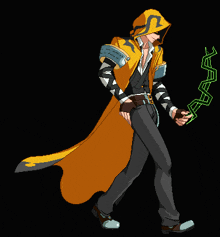 a pixel art drawing of a man with a yellow cape
