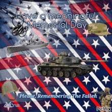 a memorial day greeting card with a soldier and a tank