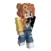 a pixel art of a girl wearing overalls and a backpack .