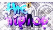 a man with a dog on his head is standing in front of the words i can teach people how to dance
