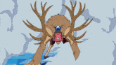 a cartoon drawing of a deer with an x on its hat