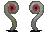 a pixel art drawing of a snake with red eyes and a question mark .